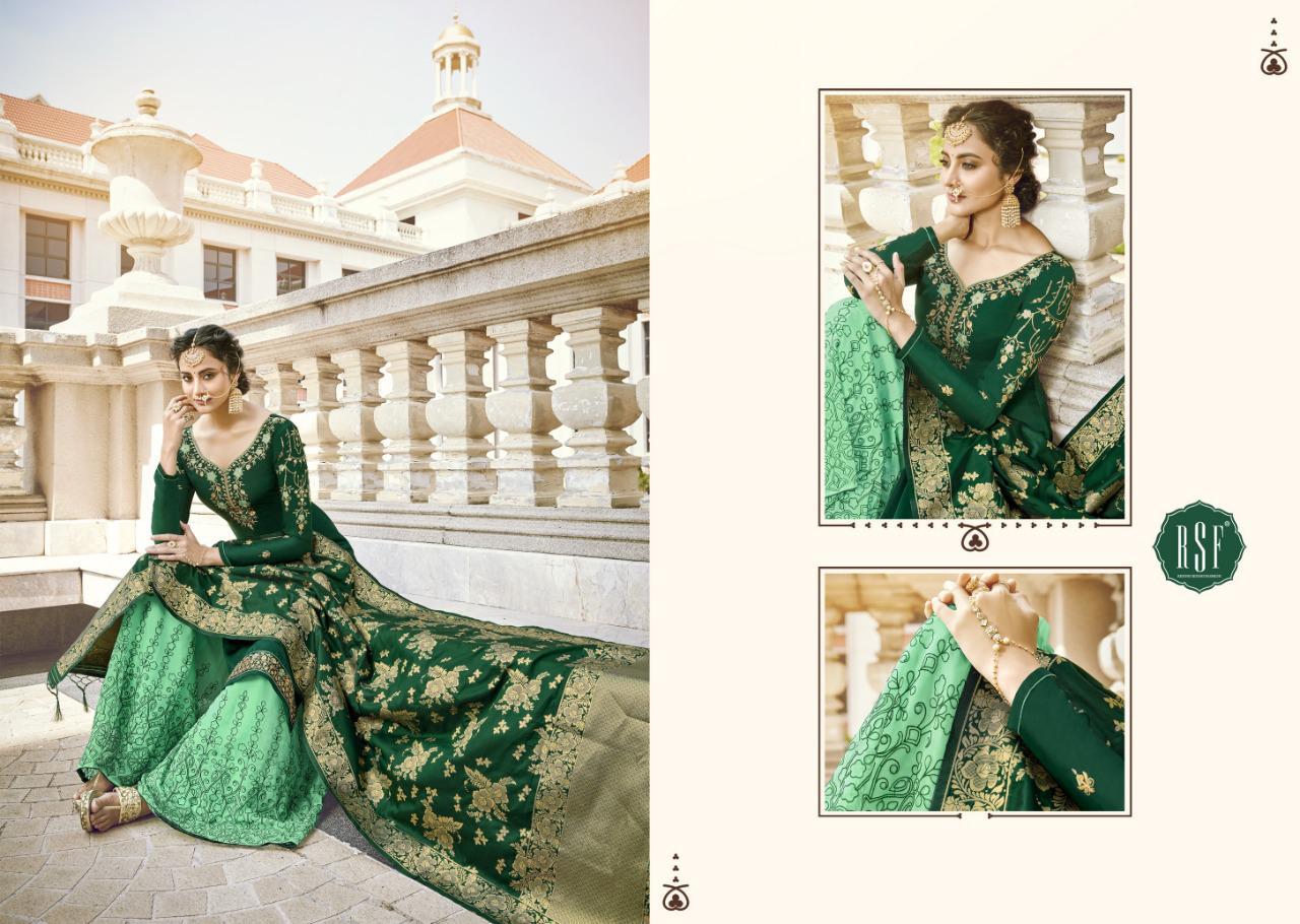 RSF Gazal Heavy Sharara Fancy Work Georgette Satin Dress and Jacquard Dupatta Premium Dress